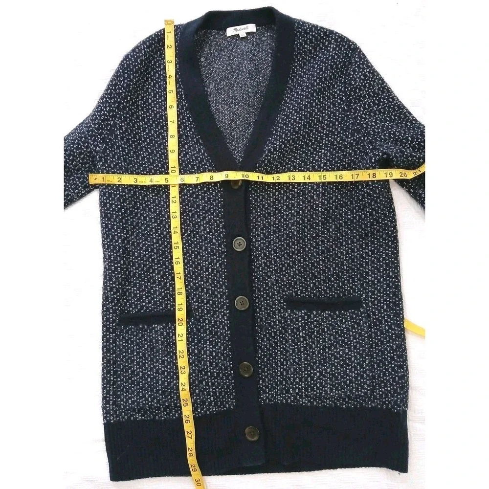 Madewell‎ Womens Navy Blue White Birds Eye Knit Button Front Cardigan Sweater XS